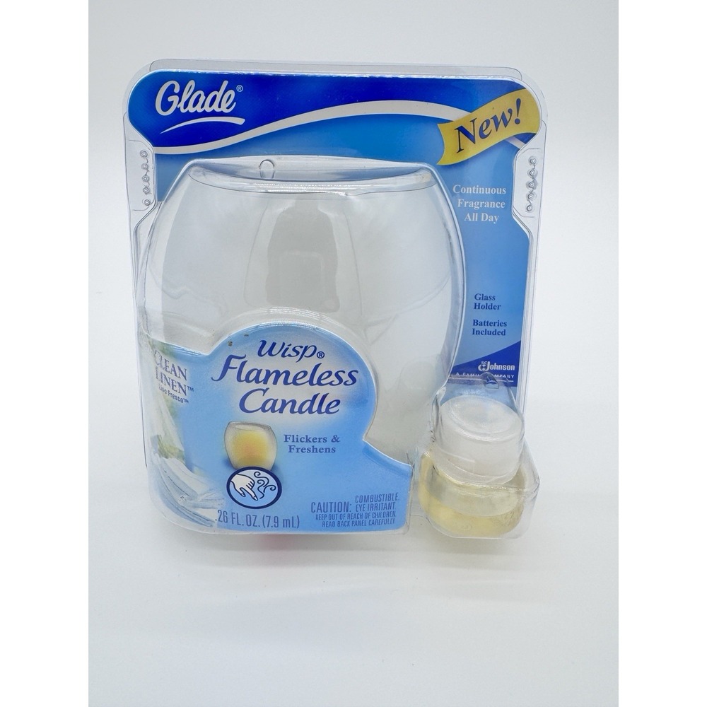 Glade Wisp‎ Flameless Candle CLEAN LINEN Glass Holder 2007 Made In USA